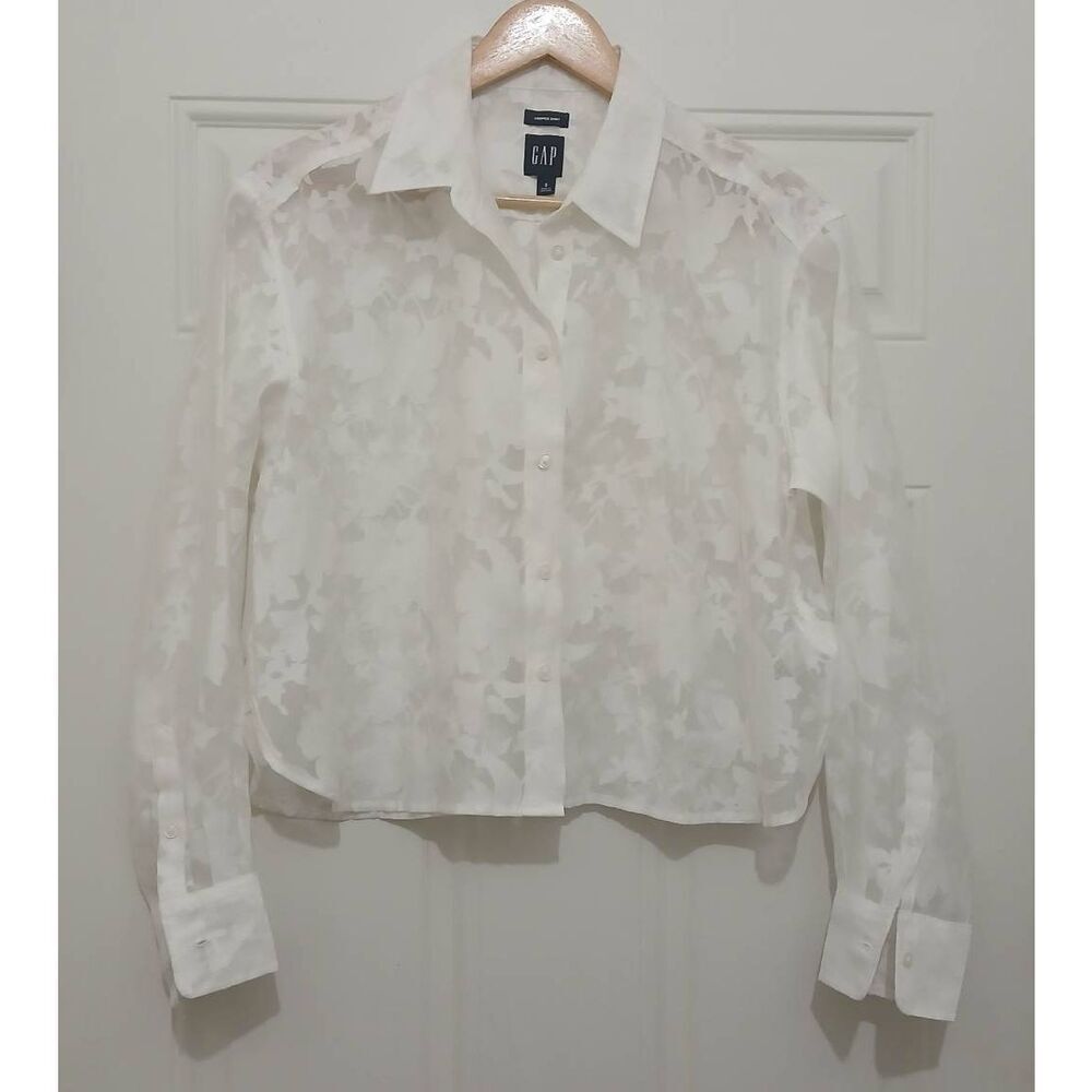 Gap womens small bozy cropped white shirt transparent